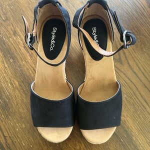 Style & Co. Black and Tan Espadrille Heeled Sandals with Ankle Strap